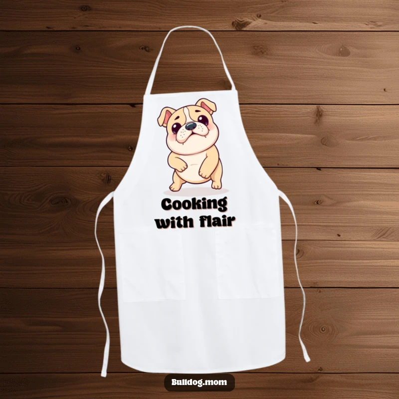 Funny Kawaii Bulldog Shuffle Apron: Cute bulldog doing a funny dance, adding playful humor and charm to kitchen activities.