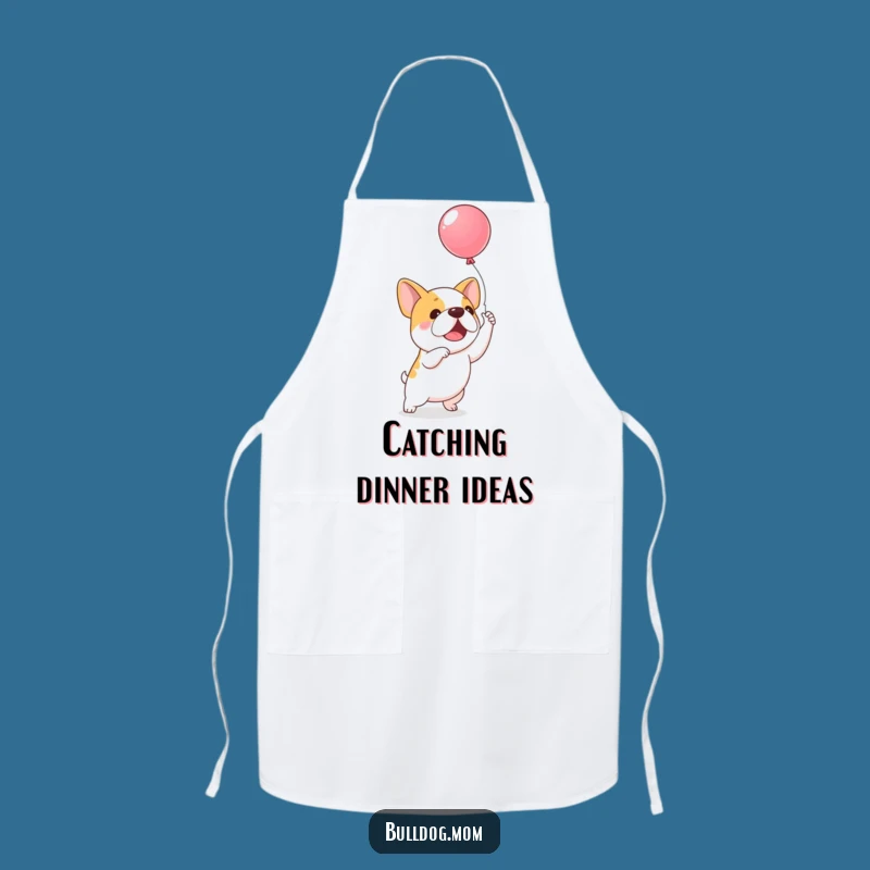 Funny Balloon Bulldog Apron: Durable apron with an excited pup chasing a balloon, a great funny gift.