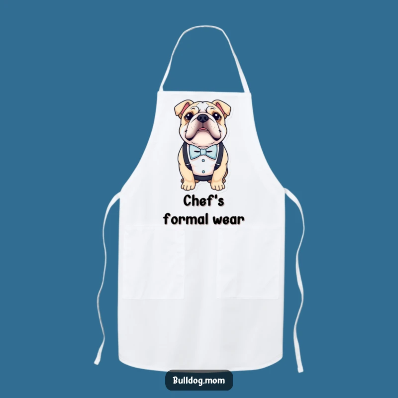 Funny Bulldog Apron: Chef's Dapper Bow Tie Suspenders Gift