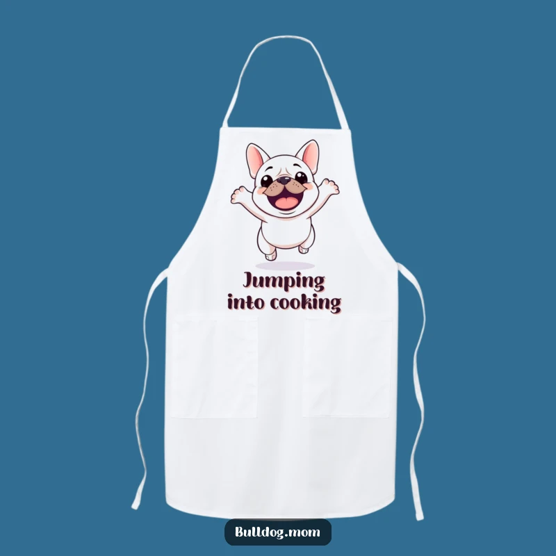 Funny Kawaii Bulldog Jump Apron: Hilarious Kitchen Gift for Dog-Loving Cooks!