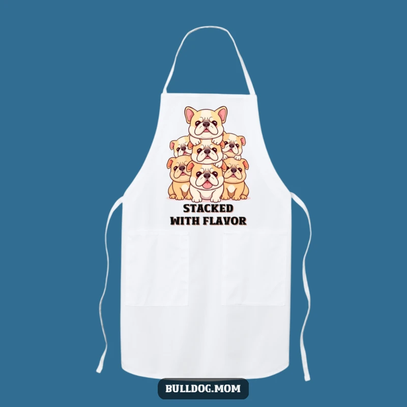Funny Kawaii Bulldog Chef Apron: Piled High Kitchen Fun