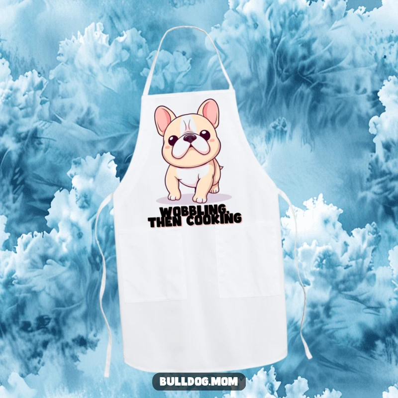 Funny Kawaii Bulldog Apron featuring a cute bulldog with a charming wobble during its walk, adding humor to cooking.