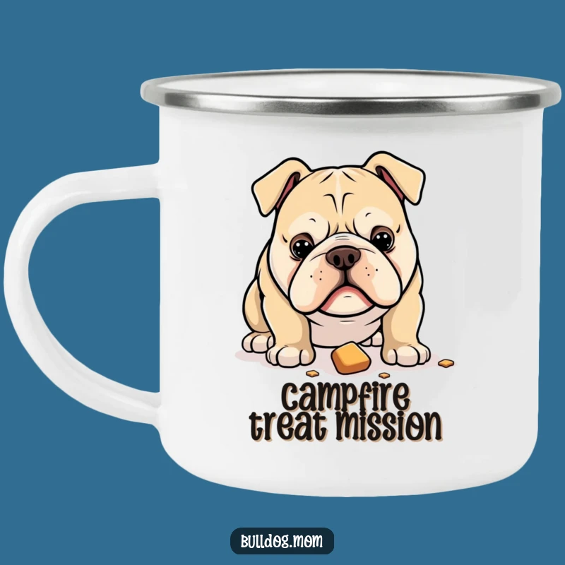 Funny Bulldog Camping Mug: Intense Treat Focus Outdoor Gift