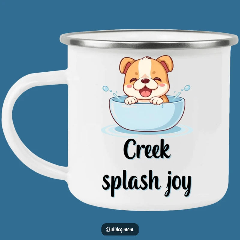 Funny Splashy Bulldog Cub Camping Mug - Giggling Pup Outdoor Fun, Adventure Gift!