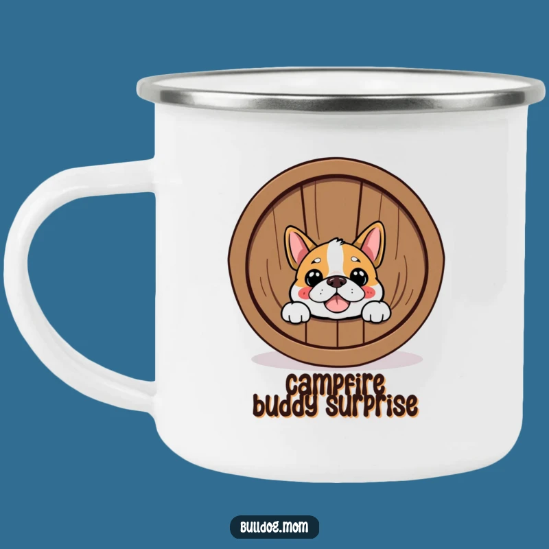 Funny Bulldog Barrel Peek Camping Mug: Outdoor Fun and Coffee Humor