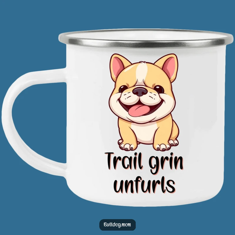 Funny Happy Bulldog Cub Camping Mug - Outdoor Pup, Grinning Gift!