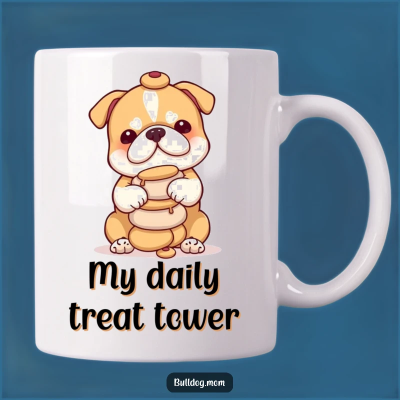 Funny Bulldog Treat Tower Mug - Adorable Pug Cub Balancing Delights, Perfect Gift!