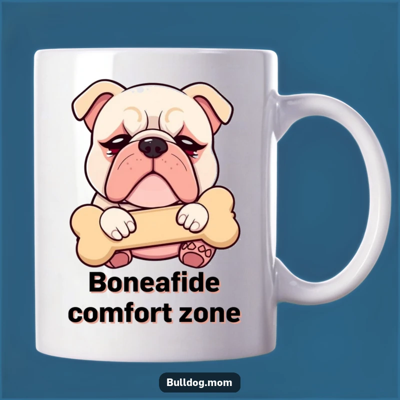 Funny Kawaii Bulldog Droopy Eyes Cuddling Bone Mug - Adorable Puppy Gift