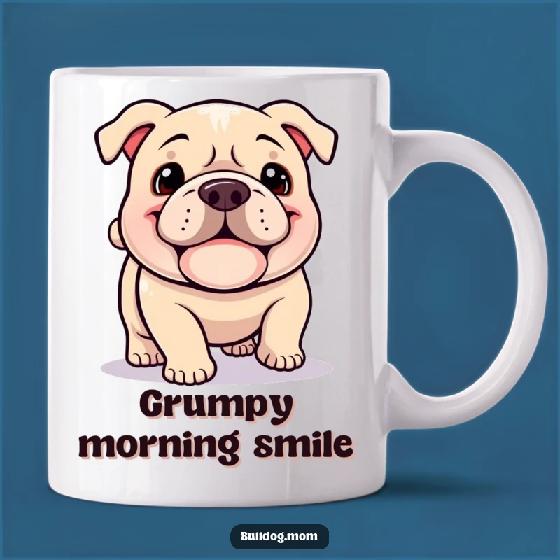 Funny Kawaii Bulldog Grin Mug: Happy Plodding Dog Art, Perfect Humorous Gift