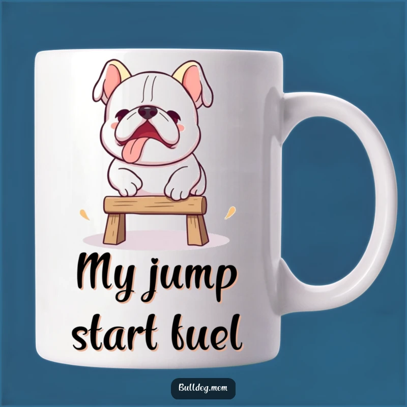 Funny Kawaii Bulldog Jump Fail Mug: Clumsy Pup Trying Its Best