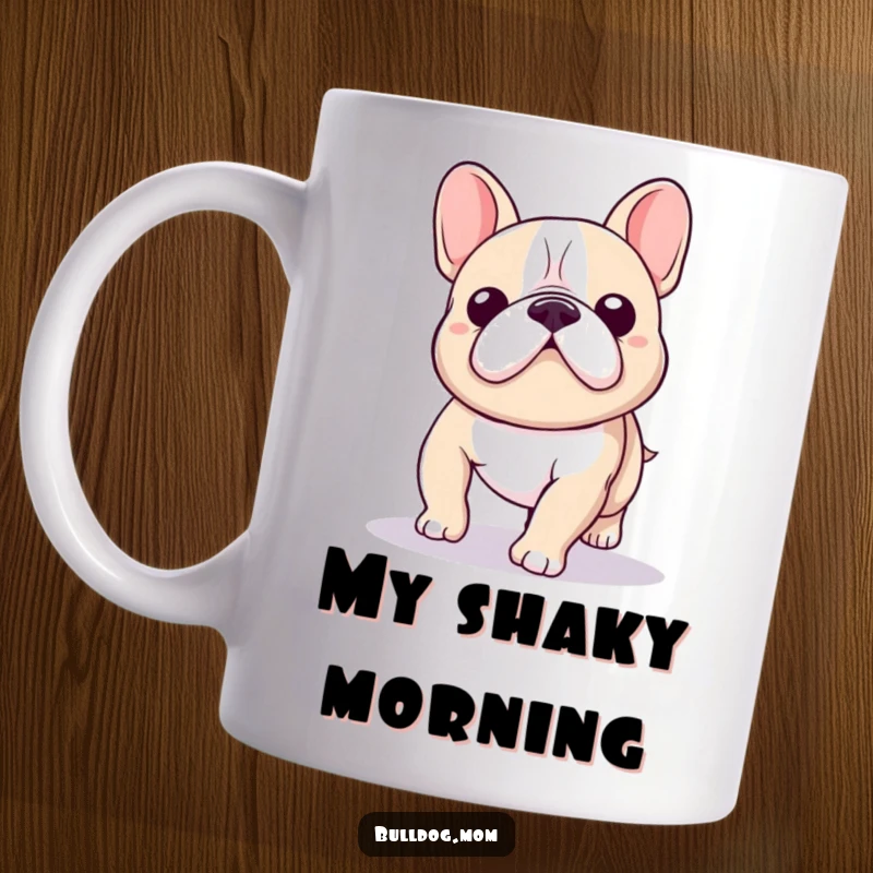 Funny Kawaii Bulldog Mug showing a cute bulldog wobbling playfully as it takes a wobbly walk.