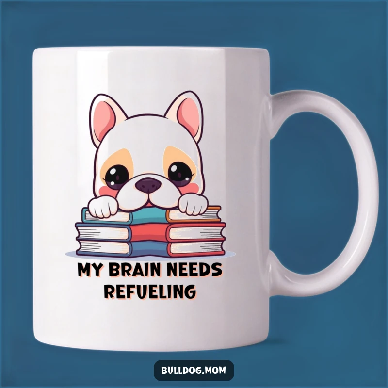 Funny Kawaii Bulldog Bookworm Mug - Adorable Curious Puppy Gift for Readers