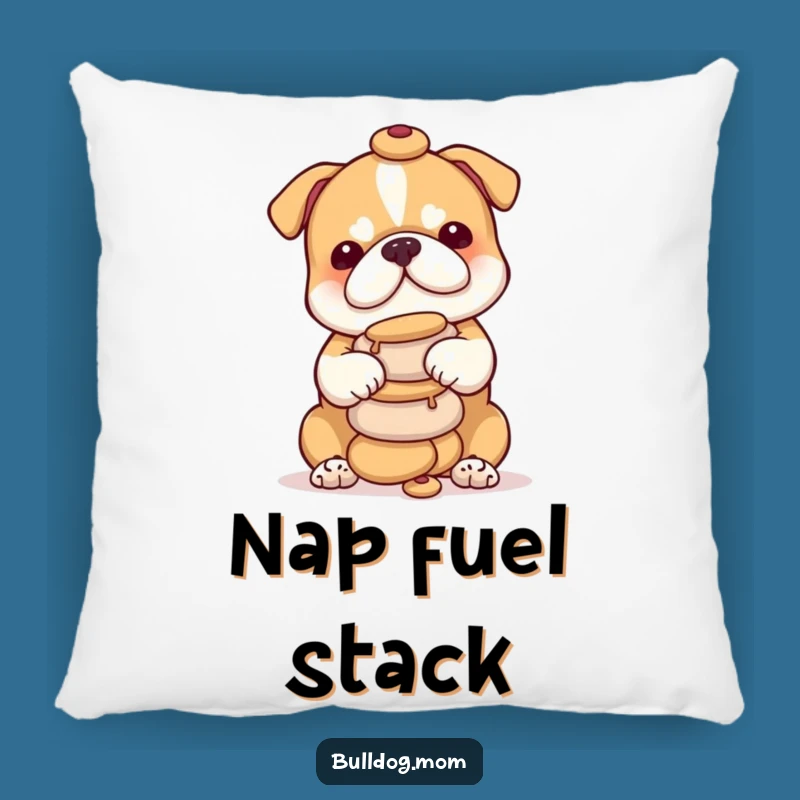 Cozy Funny Bulldog Treat Tower Pillow - Cute Cub Balancing Snacks, Comfy Gift!