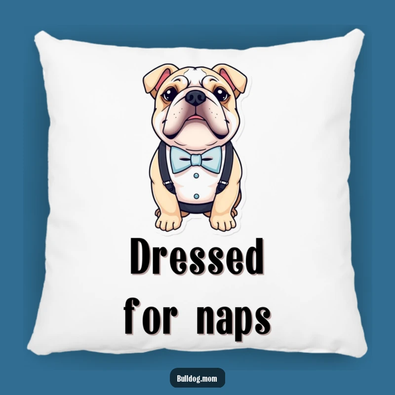 Funny Bulldog Pillow: Dapper Bow Tie Suspenders Comfort Gift