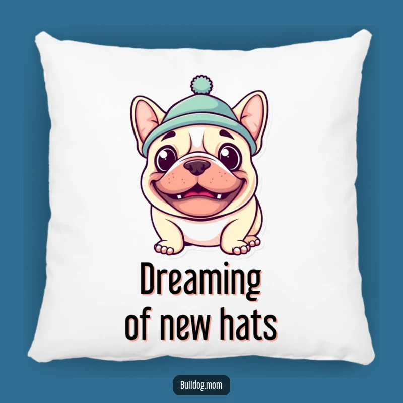 Funny Kawaii Bulldog Grin Pillow - Goofy Hat Pup Gift
