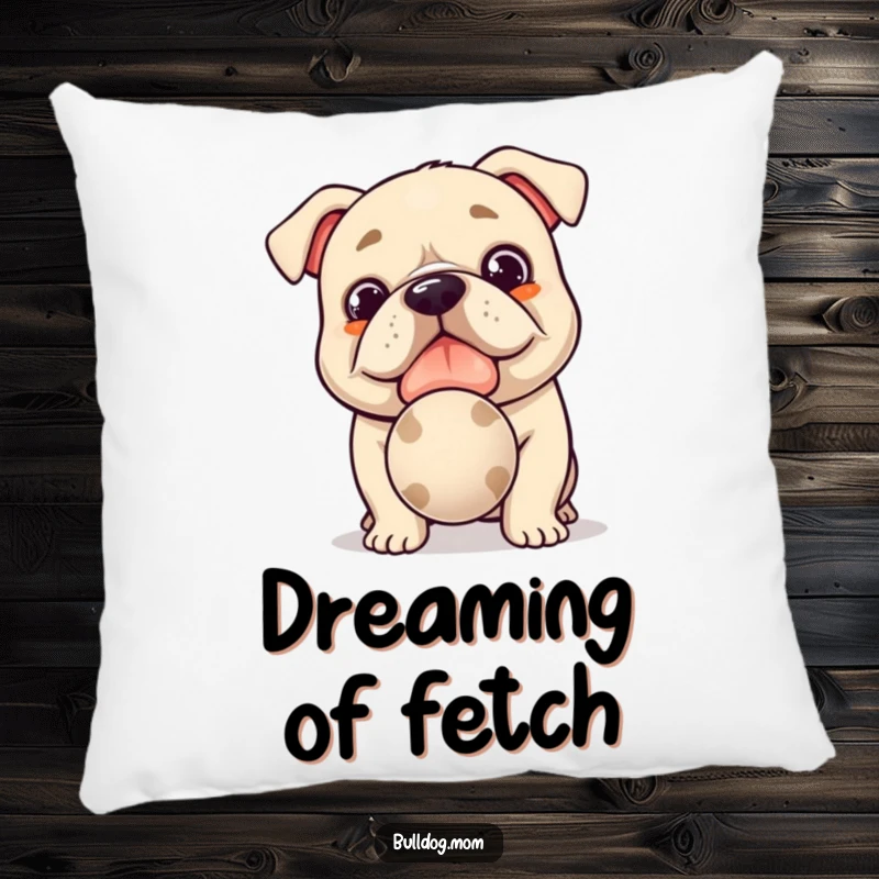 Funny Kawaii Bulldog Pillow: Plush cushion with a cute dog offering a slobbery ball, ideal funny home decor gift.