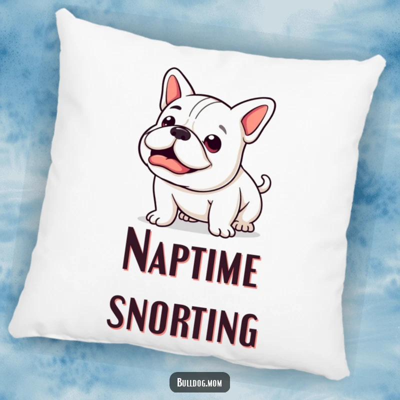 Funny Kawaii Bulldog Pillow: A cute bulldog mid-happy snort, stubby tail wagging, perfect for adding soft comfort and humor.