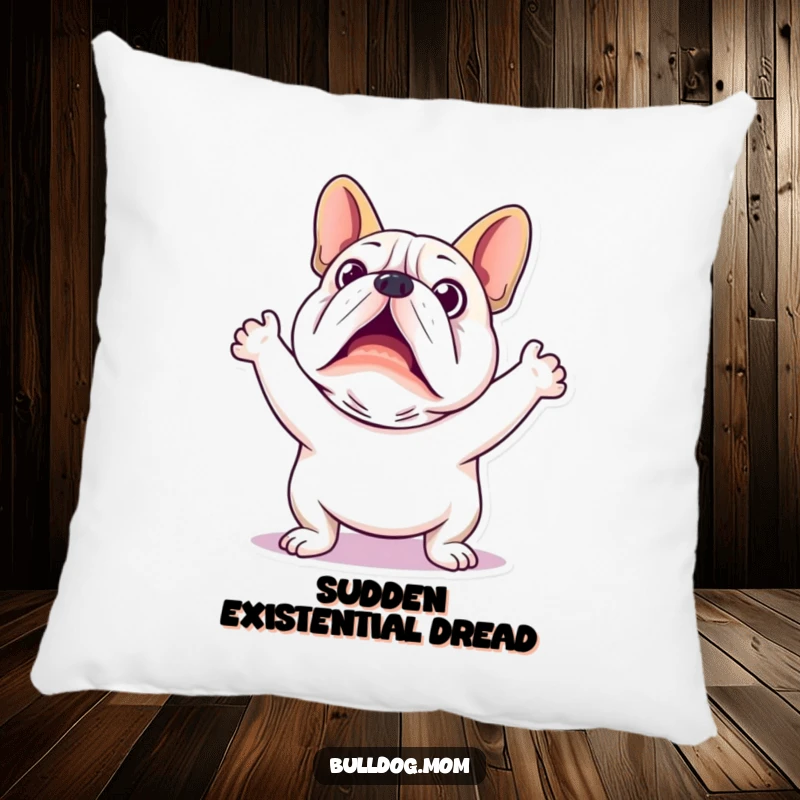 Funny Kawaii Bulldog Pillow: A soft cushion featuring a cute bulldog looking utterly startled and surprised.