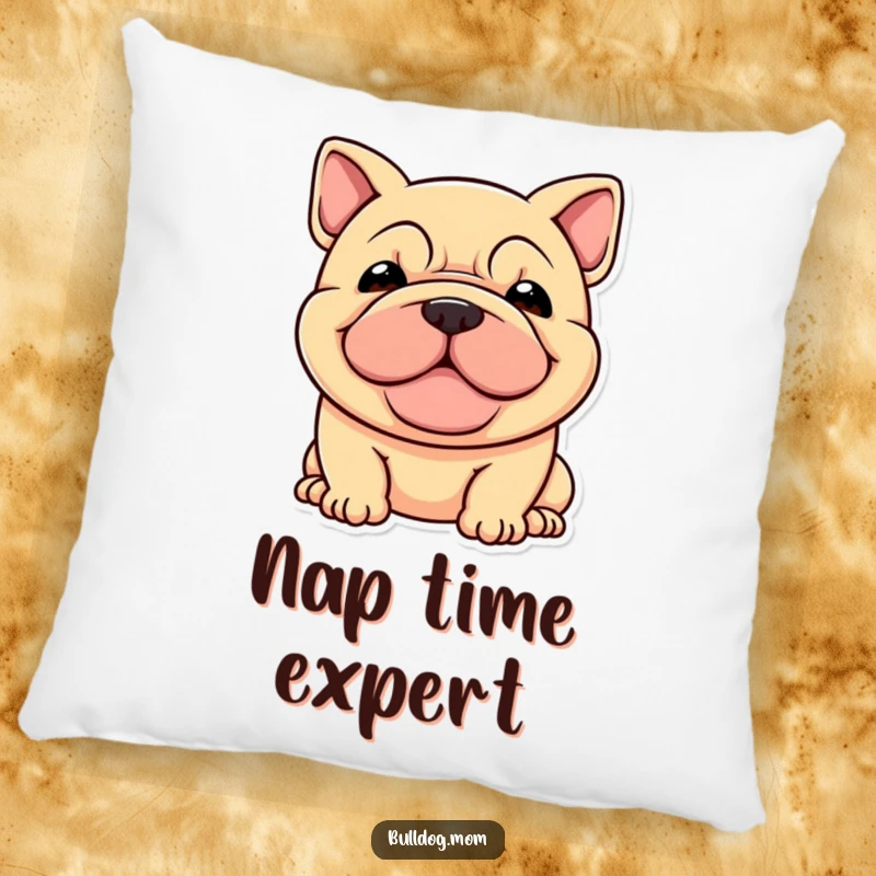 Funny pillow showcasing a super happy, wrinkled-faced stocky dog, offering comfort and a humorous touch.