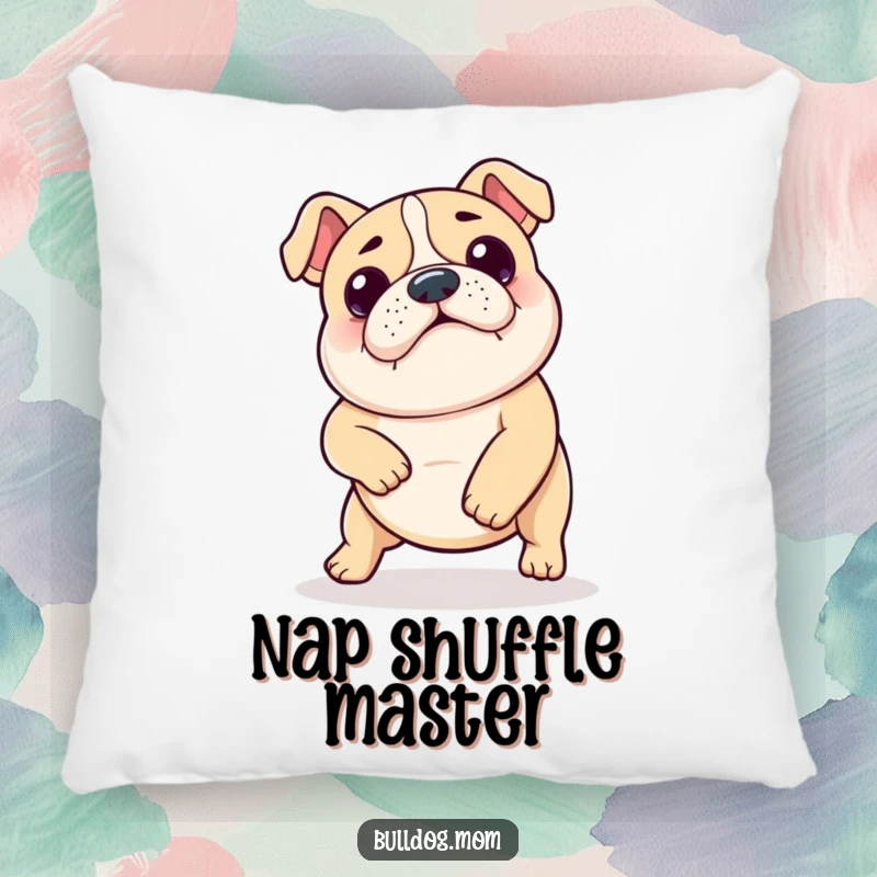 Funny Kawaii Bulldog Shuffle Pillow: Cute bulldog doing a funny dance, perfect for adding cozy comfort and hilarious humor to home decor.