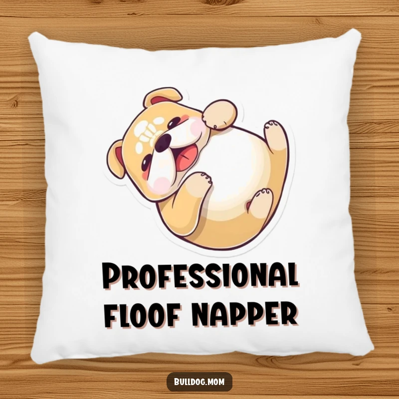Funny Kawaii Bulldog Pillow with a cute dog rolling over in a playful pose, perfect for adding humorous charm to any room.