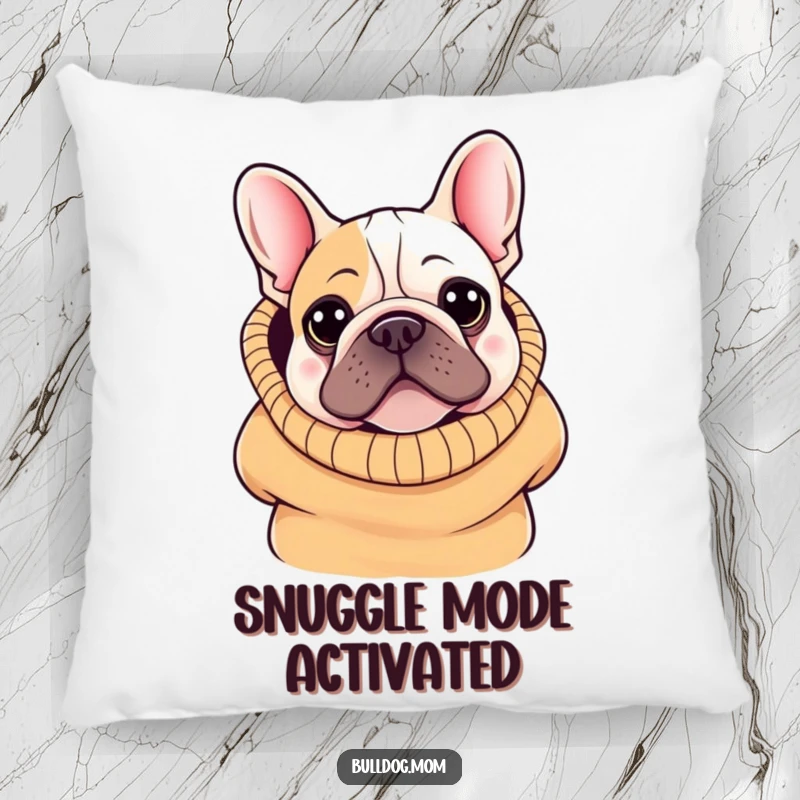 Funny Kawaii Bulldog Pillow: A cute bulldog peeking from an oversized sweater, perfect for adding soft comfort and whimsical charm.