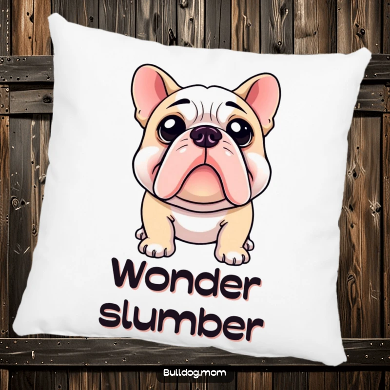 Funny pillow featuring a bulldog with a perfectly tilted head, looking inquisitive and cozy.