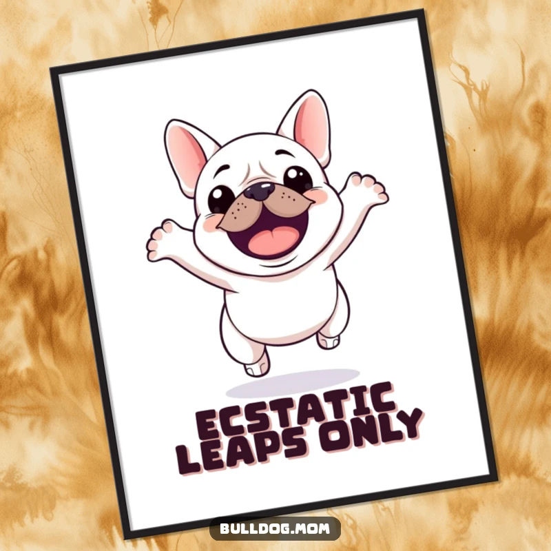 Funny Kawaii Bulldog Digital Art featuring a cute bulldog captured mid-jump with infectious excitement and joy.
