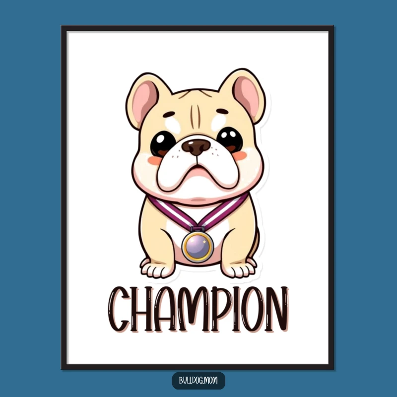 Funny Bulldog Medal Digital Art: Humorous Wall Decor for the Champion's Home