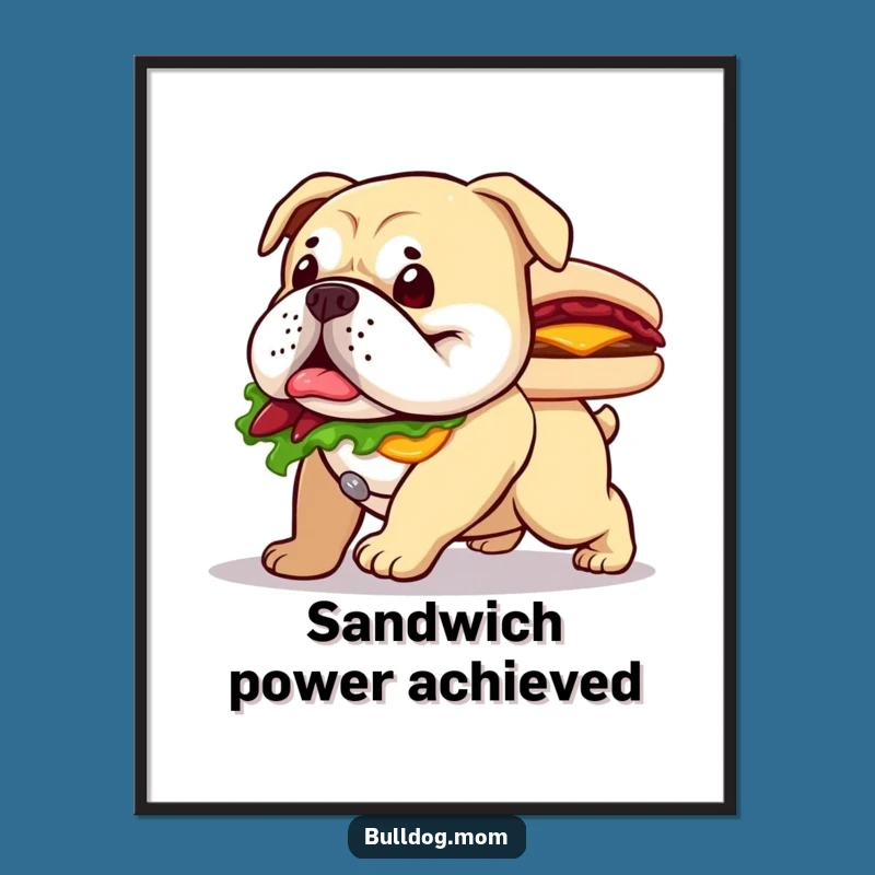 Funny Bulldog Sandwich Digital Print - Happy Waddle Artwork, Hilarious Gift