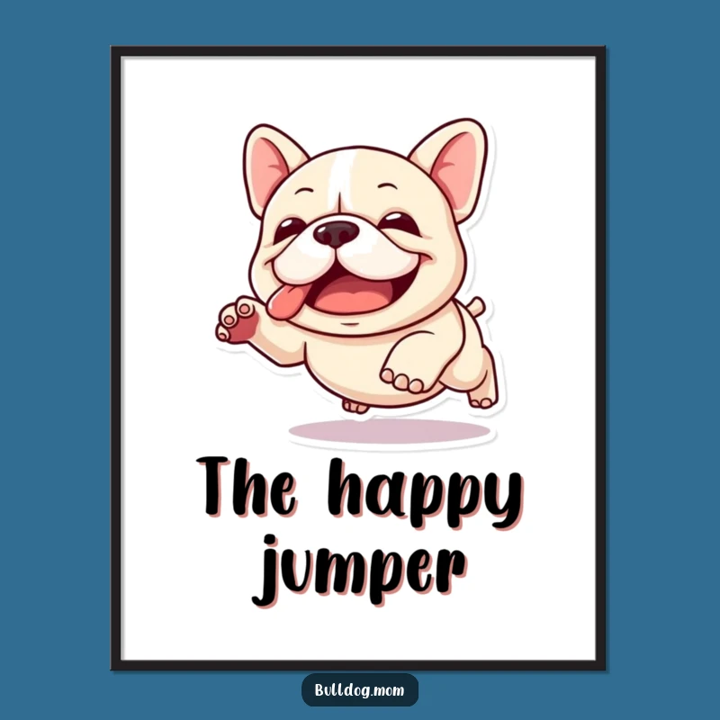 Funny Kawaii Bulldog Digital Art: Joyful Clumsy Leap Decor