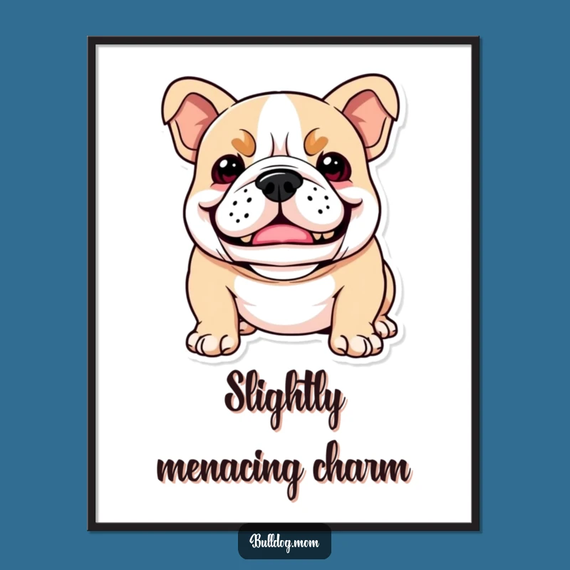 Funny Kawaii Bulldog Digital Art Print: Playful Snarl Smile, Comedic Decor