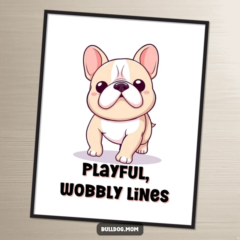Funny Kawaii Bulldog Digital Art showing a cute bulldog's charming wobble during a playful walk, full of character.