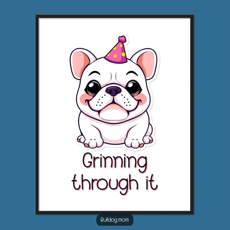Funny Kawaii Bulldog Digital Art Print, Instant Humorous Party Decor