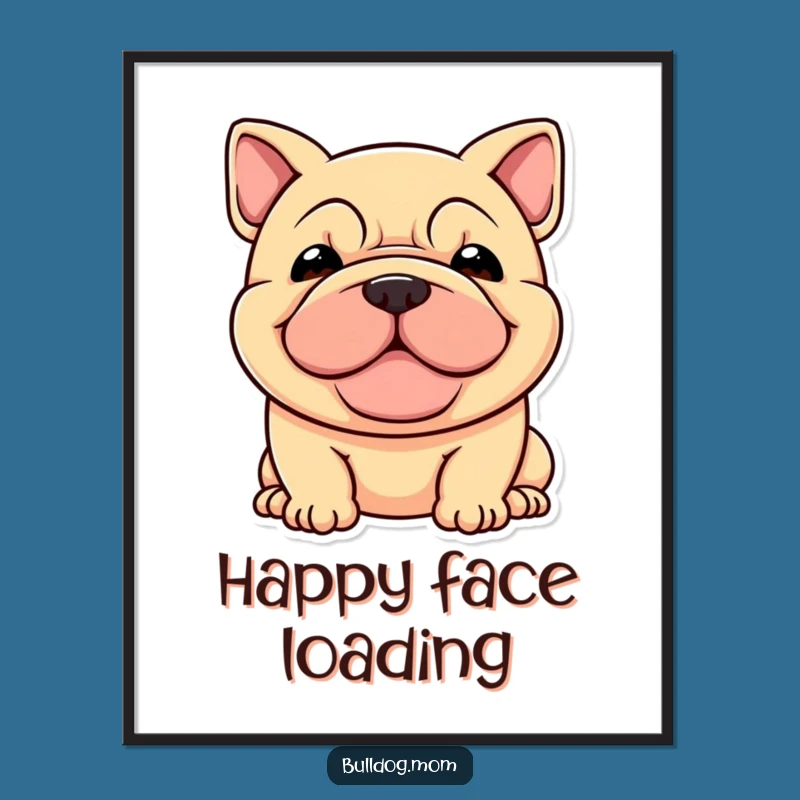 Funny Stocky Dog Digital Art: Wrinkled Face Joyful Print Gift