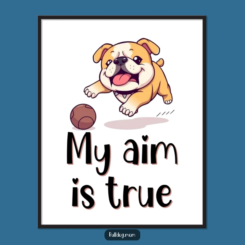 Funny Kawaii Bulldog Digital Art Print, Instant Humorous Wall Decor Download