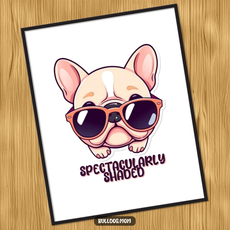 Funny Kawaii Bulldog Digital Art Print: High-resolution download of a cute dog wearing oversized sunglasses, perfect funny wall art.