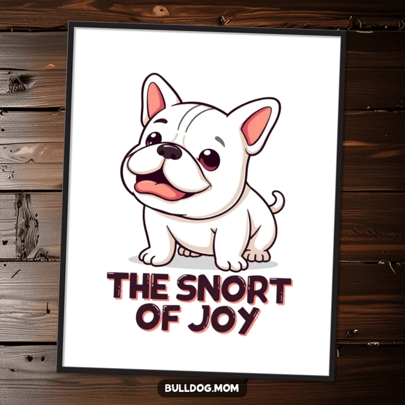 Funny Kawaii Bulldog Digital Art Print: A happy bulldog mid-snort, its stubby tail wagging, capturing pure, contagious joy.