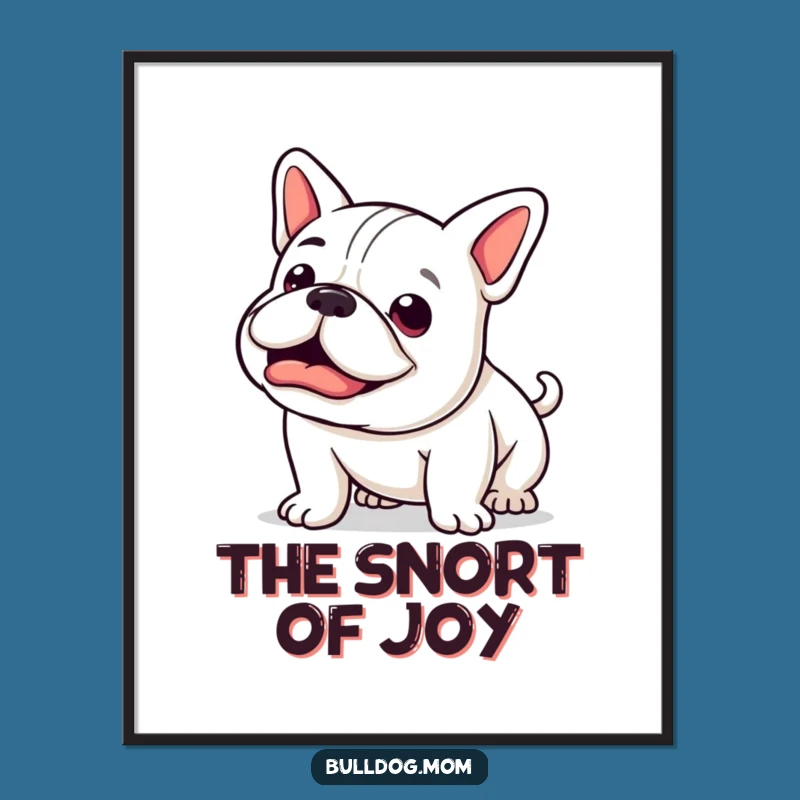 Funny Kawaii Bulldog Digital Art: Happy Snort and Wag Decor