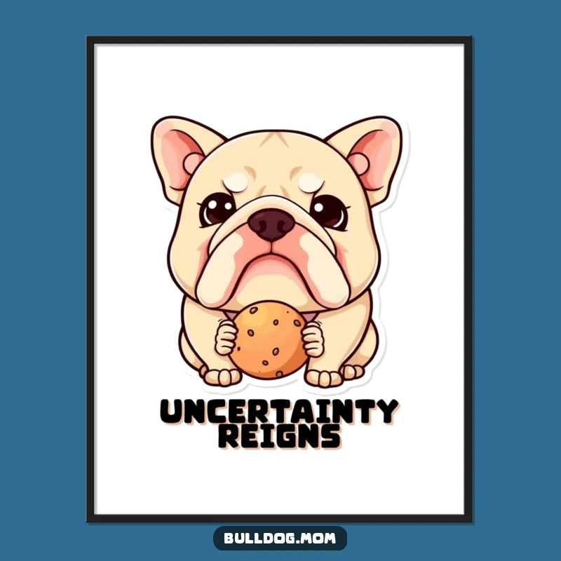 Funny Kawaii Bulldog Digital Print: Charming Confusion Art, a Unique Funny Gift