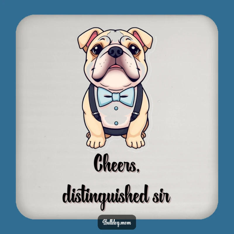 Funny Bulldog Coaster: Dapper Bow Tie Suspenders Protect Gift
