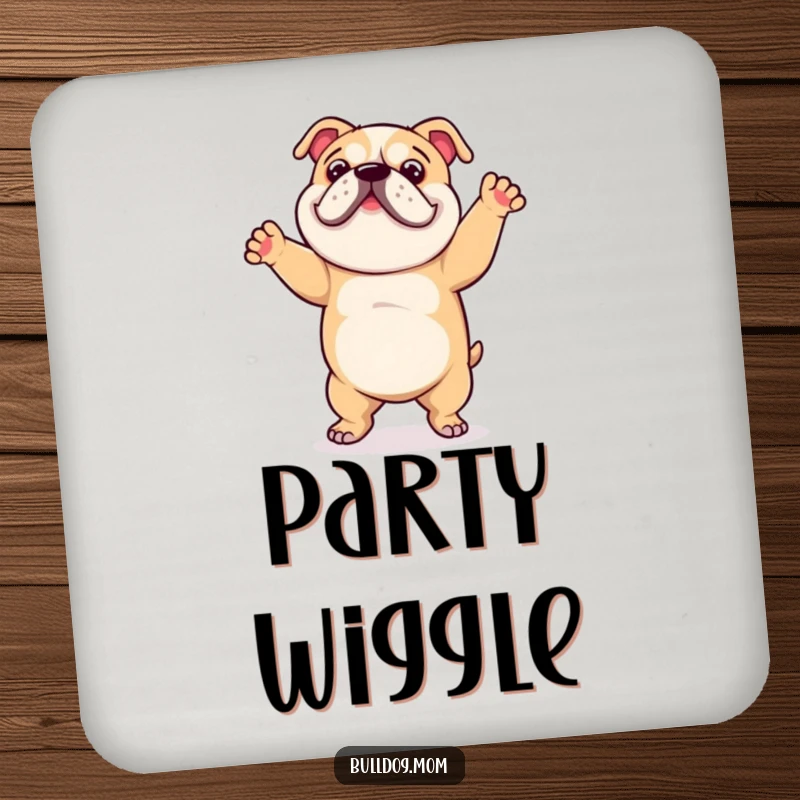 Funny coaster featuring a bulldog doing a hilarious clumsy dance, adding a touch of humor to drink protection.