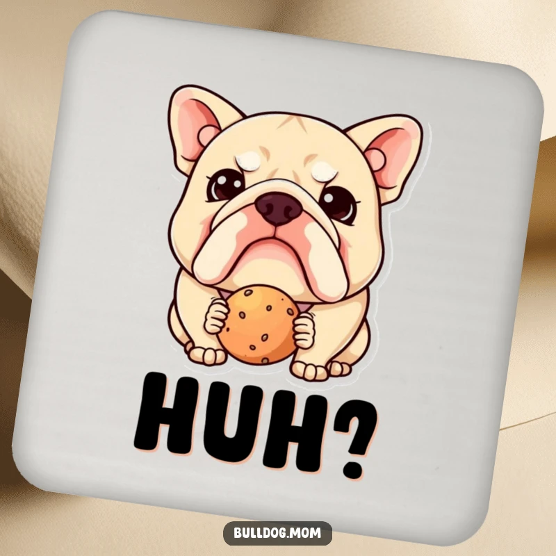 Funny Kawaii Bulldog Coaster: Cute dog coaster with a confused expression, perfect for protecting furniture with humor.