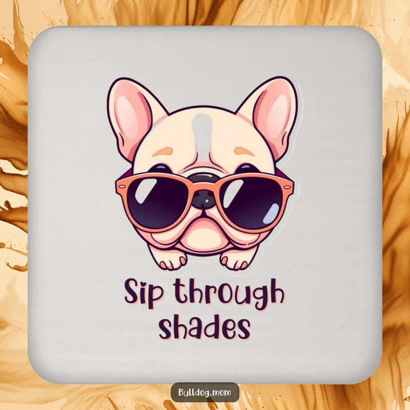 Funny Kawaii Bulldog Coaster: Cute dog coaster with a dog wearing oversized sunglasses, perfect for protecting furniture with humor.