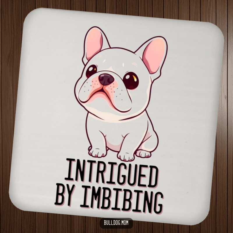 Funny Kawaii Bulldog Coaster depicting a cute bulldog tilting its head, adding a curious touch to tables.
