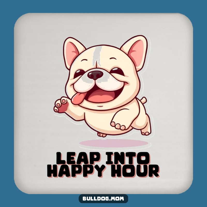 Funny Kawaii Bulldog Drink Coaster: Joyful Leap Protection