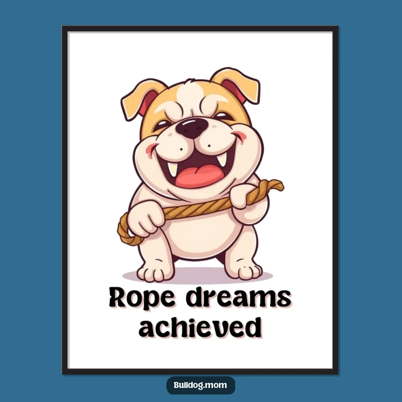 Funny Kawaii Bulldog Tug-of-War Poster - Happy Grunt Puppy Art