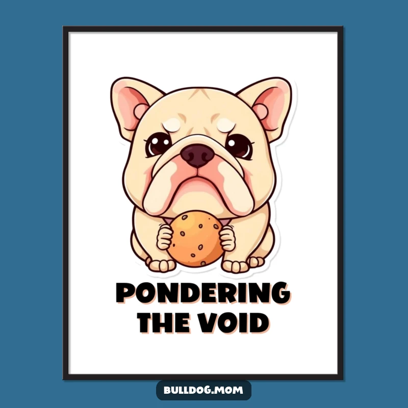 Funny Kawaii Bulldog Poster: Adorable Confusion at Treats, Quirky Wall Art Gift