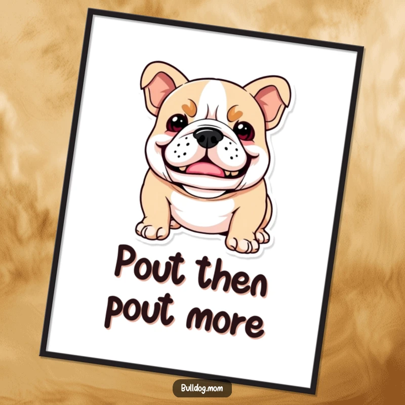 Funny Kawaii Bulldog poster of a dog with a playful snarl that looks like a happy smile, adding wall art with personality.