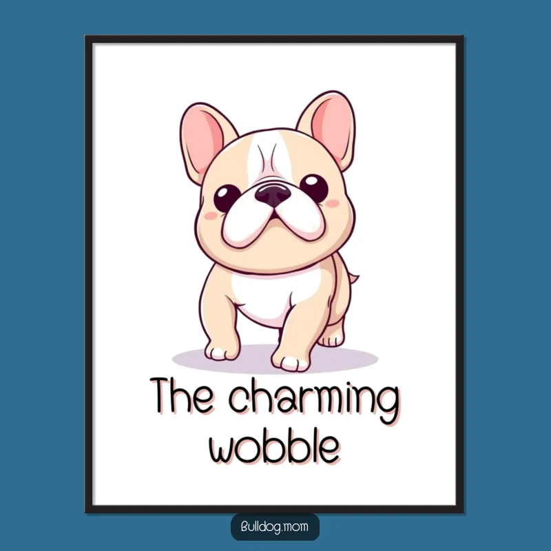 Funny Kawaii Bulldog Wobble Poster: Adorable Hilarious Gift for Playful Spaces!